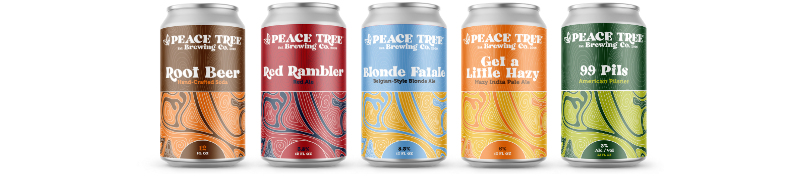 Peace Tree Beer Can Lineup Core Brands